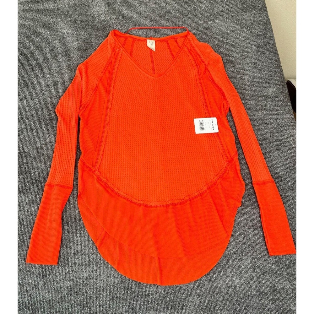 WE THE FREECatalina Orange V Neck Long Sleeve Top Rayon Spandex Size XS NWT